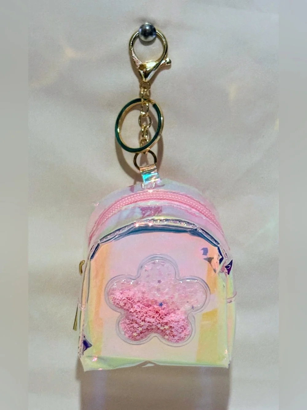 Iridescent Pink Kids Mini Backpack Keychain
